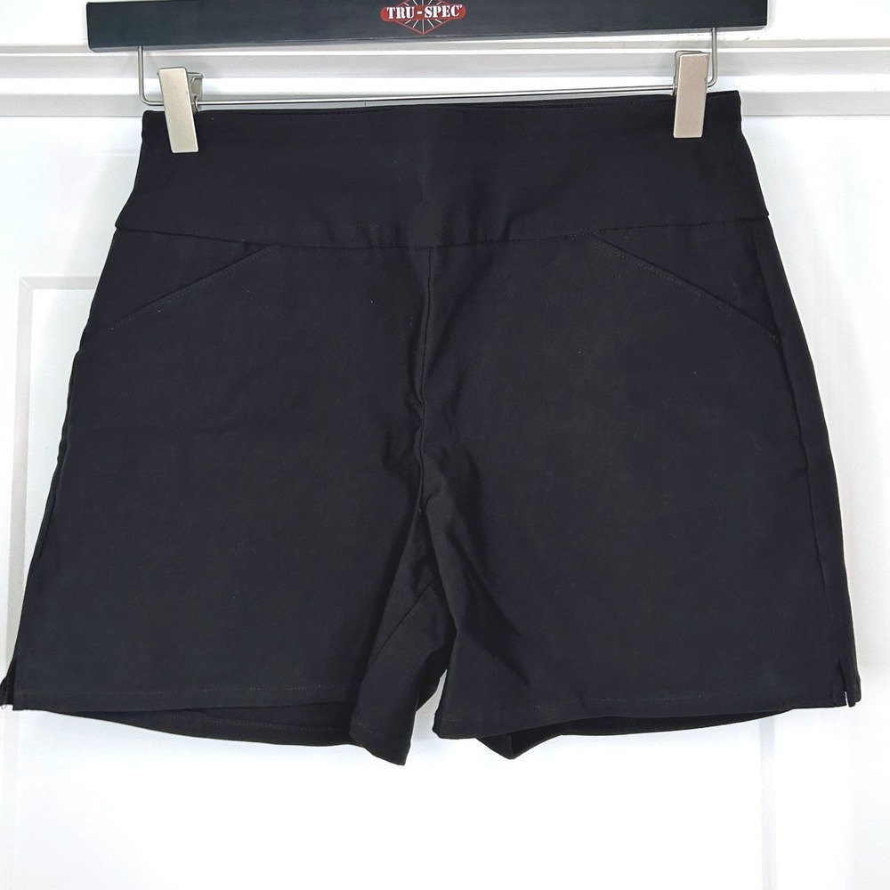 Versona Modern Black Pull On Shorts Womens Size 6 Wide Waistband Pockets Stretch
